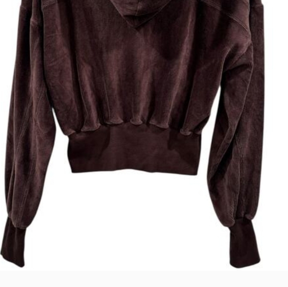 Free People Movement Let's Volley Velour Cropped Hoodie in the color Cocoa Med - Picture 3 of 9